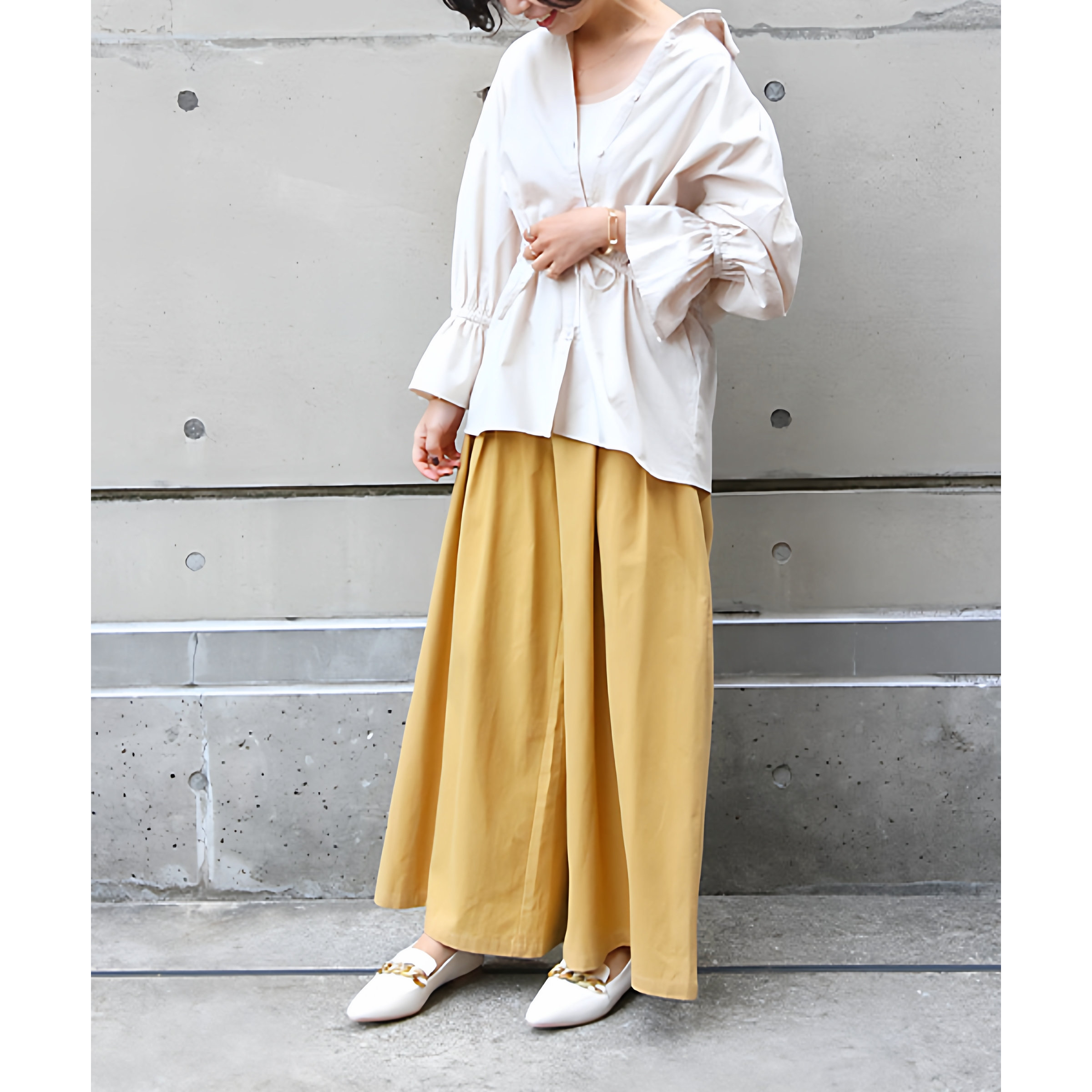 RANDA 度假质感黄色阔腿拖地长裤女款休闲裤 BB01158