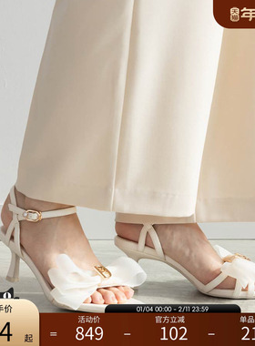 RANDA 25春季新款透纱蝴蝶结尖头露趾绑带休闲女凉鞋 DS35152