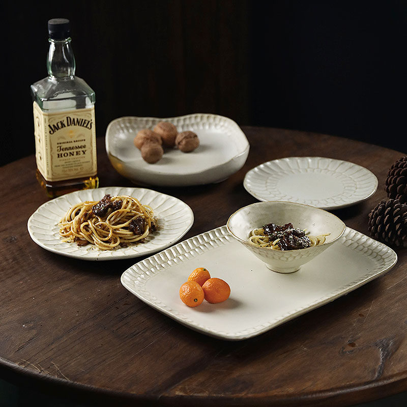 个性手工粗陶餐盘家用菜盘子中式和风餐具创意点心果盘西餐意面盘,餐饮具,盘,淘宝优惠券,粉丝福利购,淘宝优惠卷