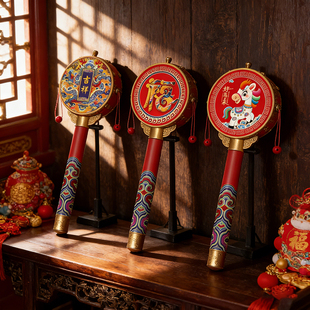 2026传统早教手工节日树脂拨浪鼓老式手工和哗啦棒婴幼儿宝宝玩具