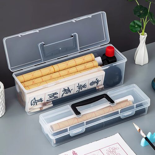 便携书法毛笔工具收纳透明手提盒