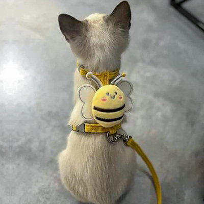猫咪牵引绳防挣脱可爱蜜蜂背心式宠物栓外出专用遛猫神器德文缅因