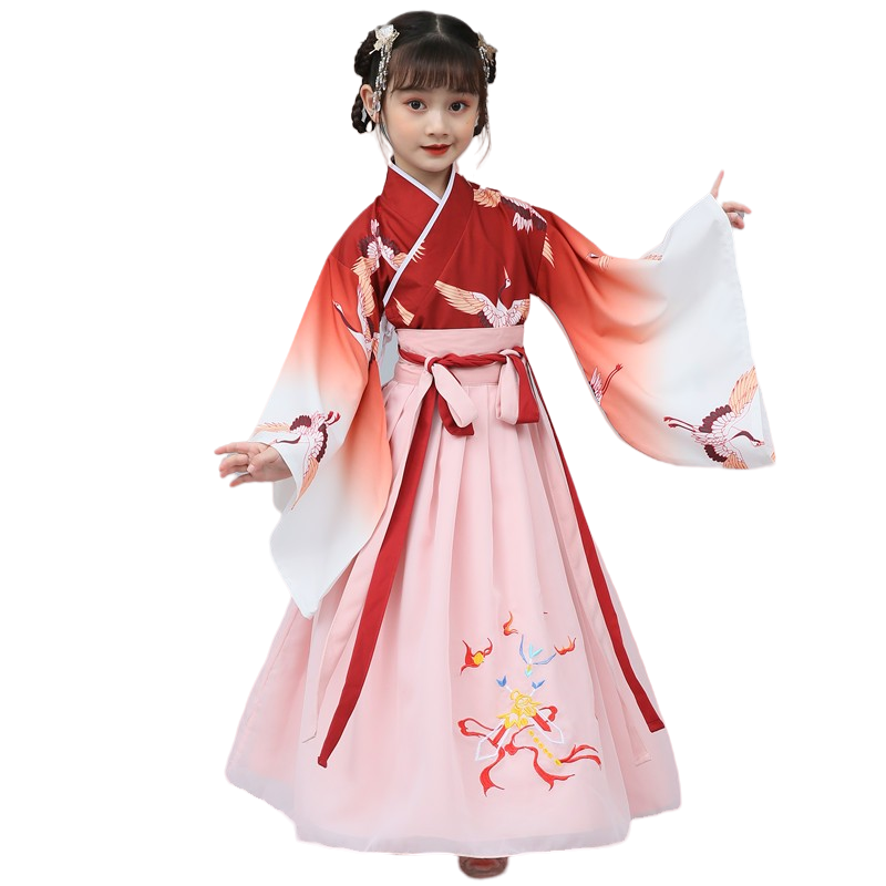 儿童古装汉服中国风女童广袖交领齐腰襦裙女童超仙公主古筝演出服