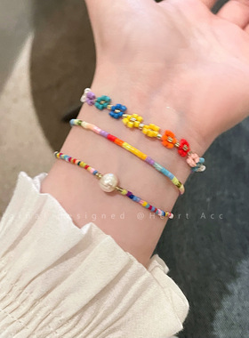 夏日彩虹~彩色米珠串珠编织手链女多巴胺ins叠戴手饰小众手串配饰
