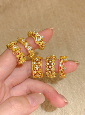 宫廷风鸢尾花蕾丝戒指女款轻奢高级感复古指环中古设计大气食指戒