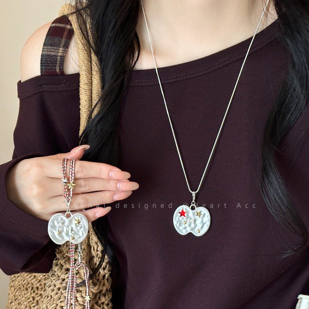 冷淡风磨砂银苹果项链女小众独特设计感可拆卸长款吊坠毛衣链配饰,饰品/流行首饰/时尚饰品新,项链,淘宝优惠券,粉丝福利购,淘宝优惠卷