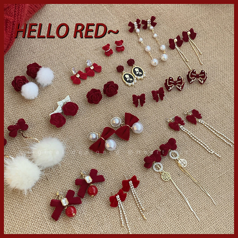 红色系蝴蝶结珍珠耳钉女山茶花结婚耳饰2025年新款爆款高级感耳环,饰品/流行首饰/时尚饰品新,耳钉,淘宝优惠券,粉丝福利购,淘宝优惠卷