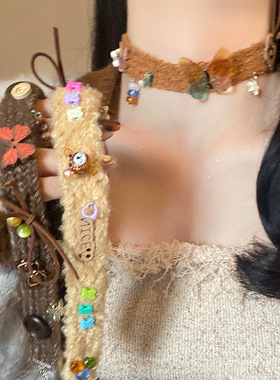 美拉德风毛线蝴蝶项链女复古choker颈链颈带甜酷辣妹手链毛衣配饰