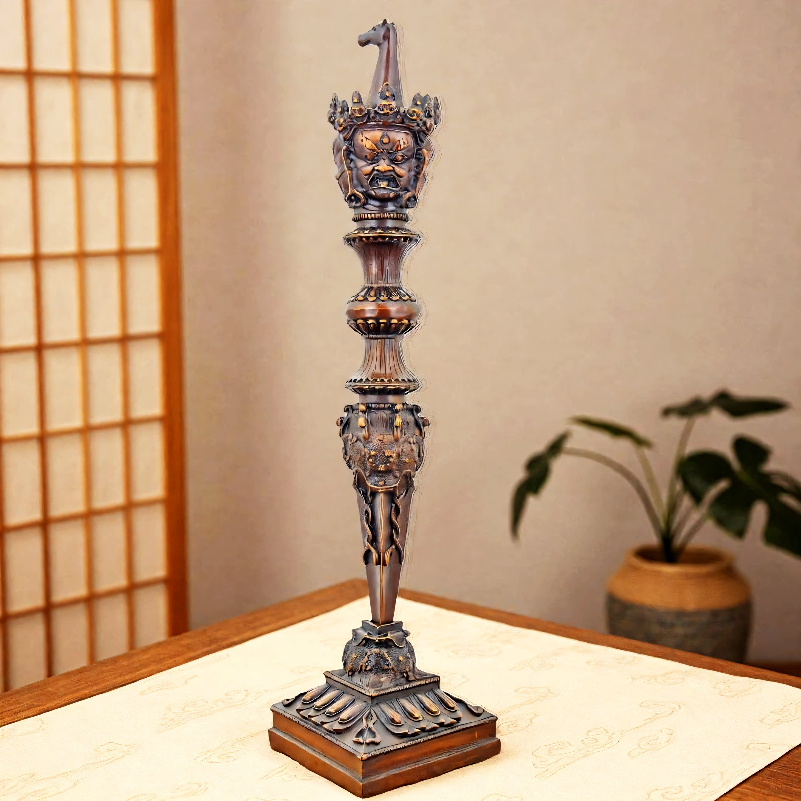 藏传密宗金刚杵纯铜马头明王杵普巴降魔杵护法器摆件三面装饰摆件