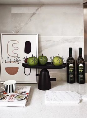 现代北欧样板间厨房组合摆件创意大理石托盘木制果盘软装饰品道具