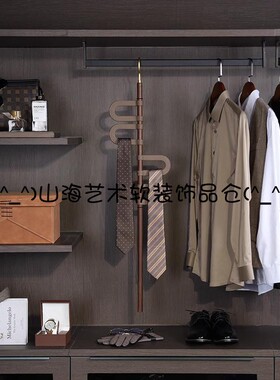 样板房衣帽间意式轻奢衣服皮鞋软装咖色主题商务男士衣柜装饰品