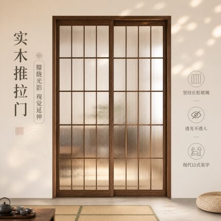 定制原木风日式推拉门格子门实木厨房推拉门玻璃门榻榻米和室移门