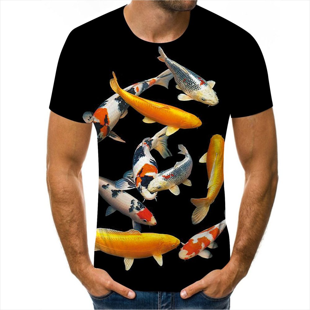夏季新款潮流Temu　海洋鱼3Ｄ数码印花男生Ｔ恤短袖
