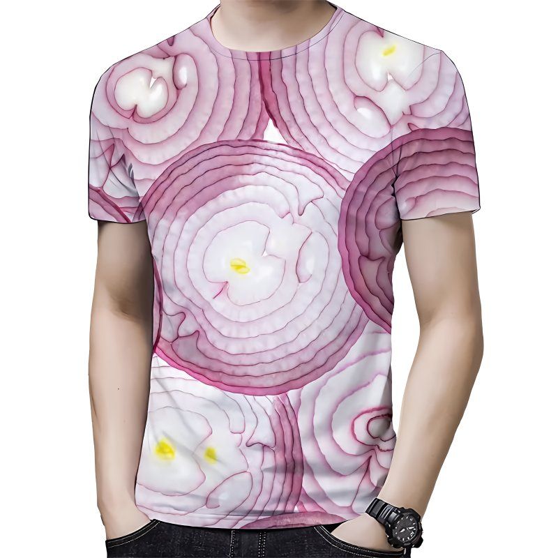 夏季爆款植物肌理系列男士高档短袖T恤3D数码印花圆领潮流T恤