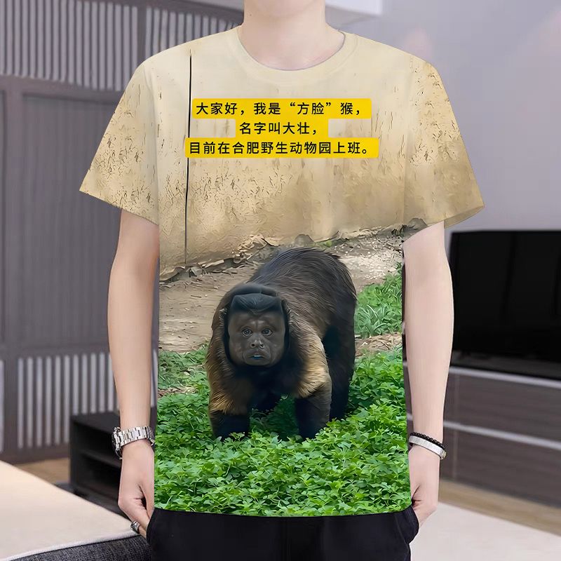 合肥动物园爆火猴子图案 3d印花短袖时尚个性趣味休闲男士款t恤衫