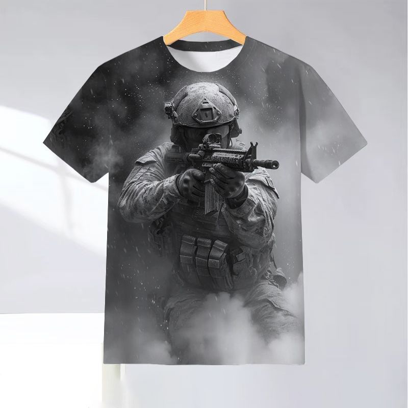 2025新款热销特种兵3D数码印花短袖T恤青少年男女同款圆领上衣