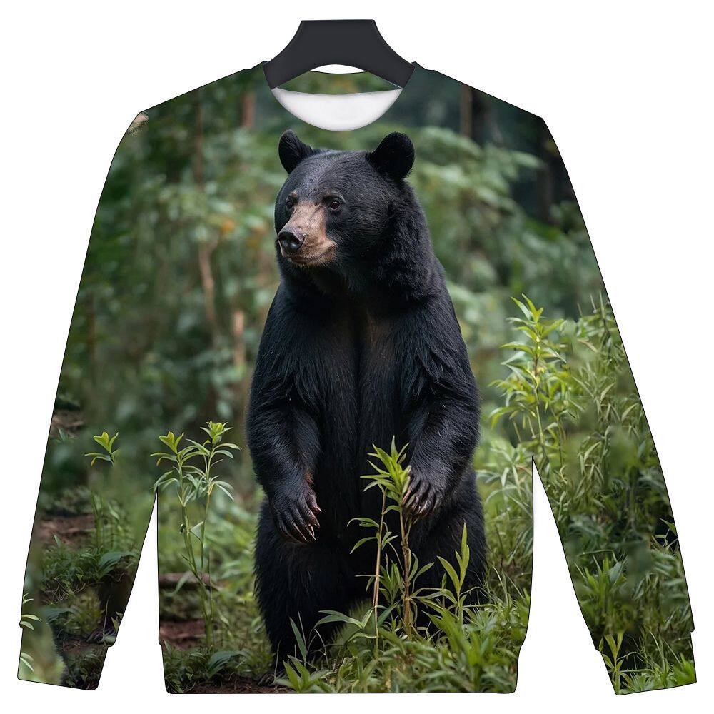 秋冬款黑熊动物系列无帽3D印花卫衣男装时尚正品潮流百搭衣服男