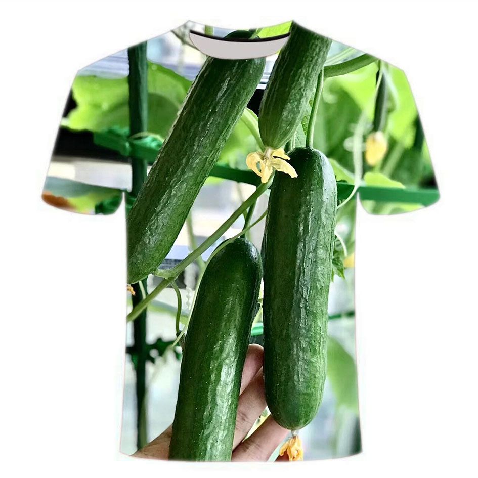 egly夏季 蔬菜图案3D数码印花T恤潮男女宽松圆领短袖衫绿色inst恤