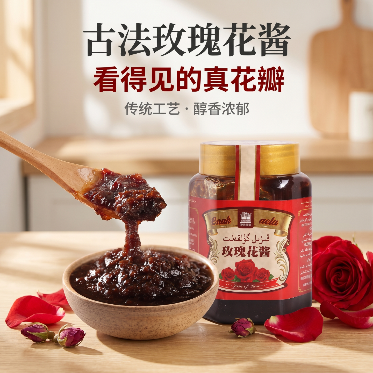 新疆和田特产白糖玫瑰花手工酱 无添加鲜花酱420g营养早餐酱