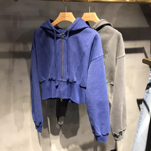 校园风解构水洗做旧破洞连帽卫衣外套女 M家美式 5020 新品 2023秋季