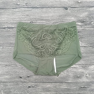 女士中腰平角性感镂空内裤锦纶舒适酒红色黑色浅灰色绿色黄色XXL