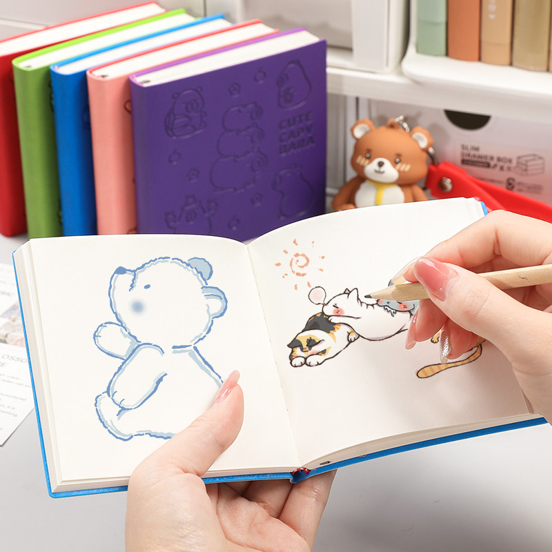 卡通小画本随身携带方形画画本迷你口袋本绘画本速写本小号图画本简笔画便携涂鸦本素描本空白本儿童笔记本子