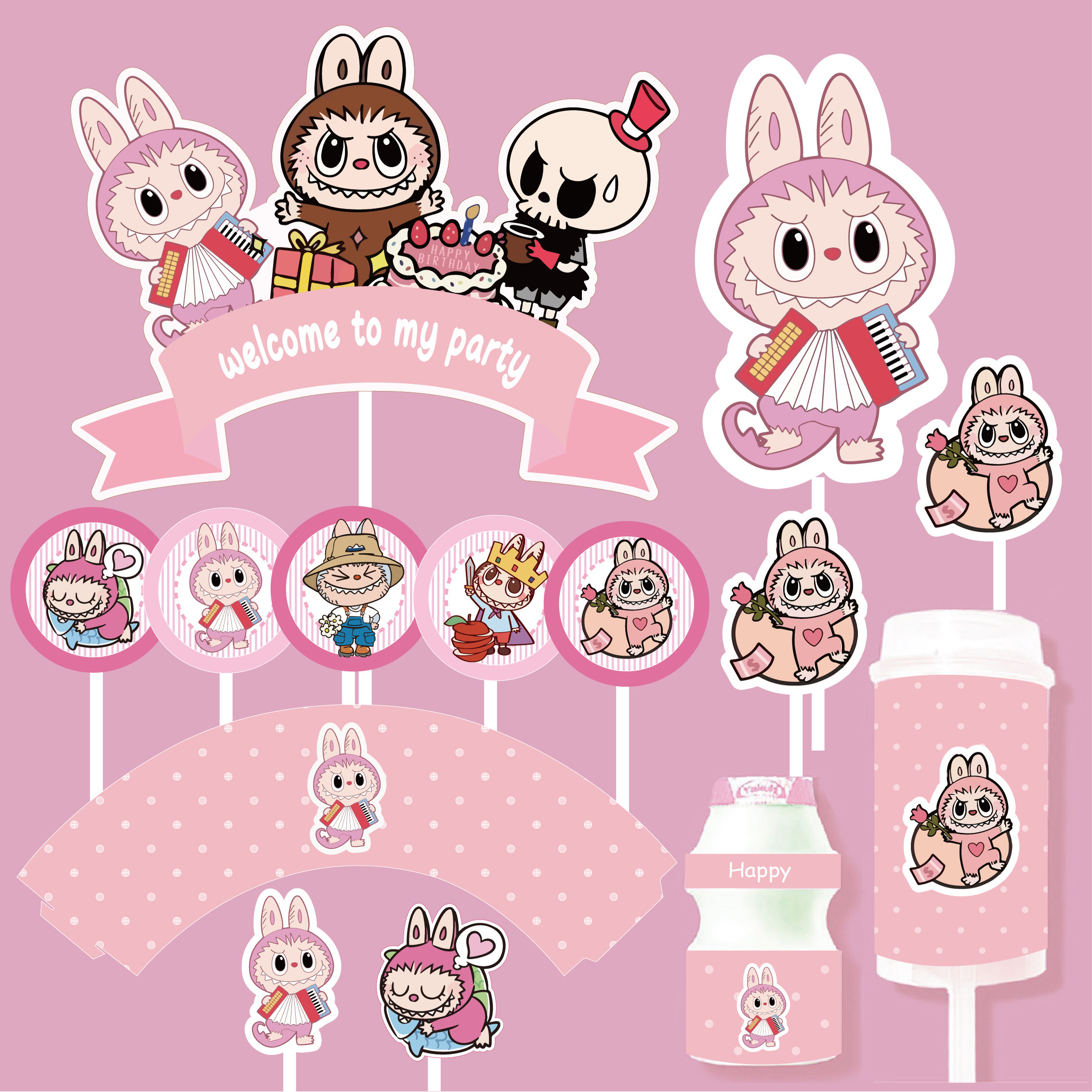 森林精灵粉色主题蛋糕装饰插件插牌甜品台布置生日派对推推乐贴纸,节庆用品/礼品,节日装扮用品,淘宝优惠券,粉丝福利购,淘宝优惠卷