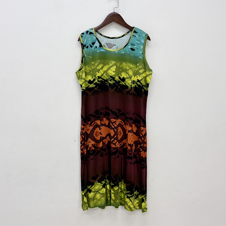 外贸针织真丝印花无袖连衣裙