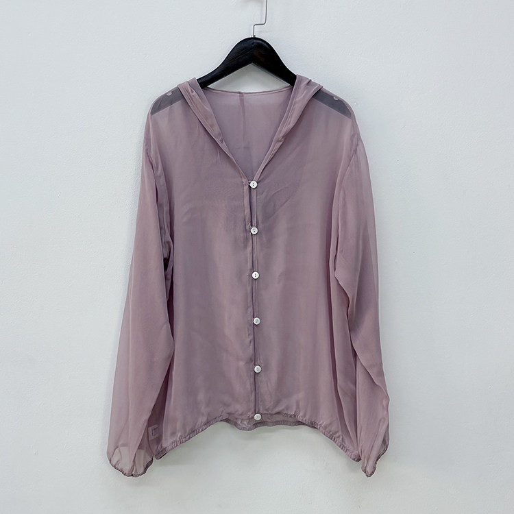 多色入真丝乔其纱长袖连帽衫防晒衣桑蚕丝外套开衫空调服女夏季