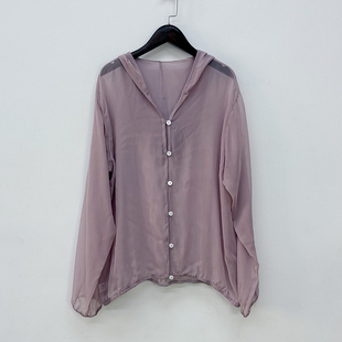多色入真丝乔其纱长袖连帽衫防晒衣桑蚕丝外套开衫空调服女夏季