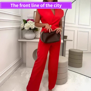Fashion Strap Split 通勤时 for Women现货纽扣阔腿裤 Dress Sexy