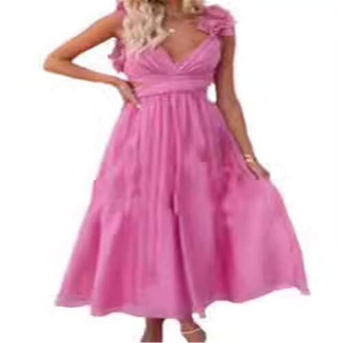 Sexy Deep V Flower Dress Printed Satin Vacation Long Dress春