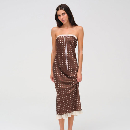 Sleeveless chest wrapped mesh patchwork dress亚马逊外贸2025