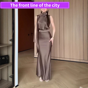 Fashion Strap Split 礼服纯色通勤收腰 for Women时尚 Dress Sexy