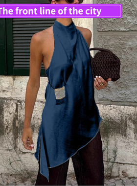 Sexy backless slit spaghetti strap top women辣妹上衣街头纯色