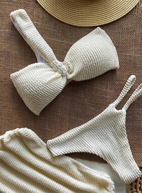 Strapless women's swimsuit bikini三件套比基尼套装新款泳衣单