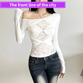 斜领 party slim Sexy 新款 lace dress欧美秋季 时尚 mini 纯色修身