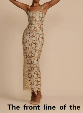 Sexy lace vacation floral print long dress小众开叉礼服中长裙