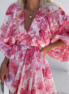 Sexy Perspective Long Sleeve Shirt Lace Long Dress跨境女装欧