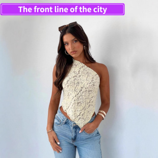 Women Sexy Bodysuit Stra纯色露腰不对称 Fitted Embroidered