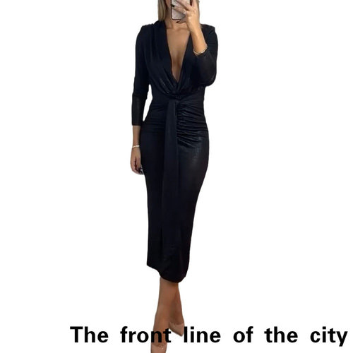 SexySplitBubbleSleeveTiedDress