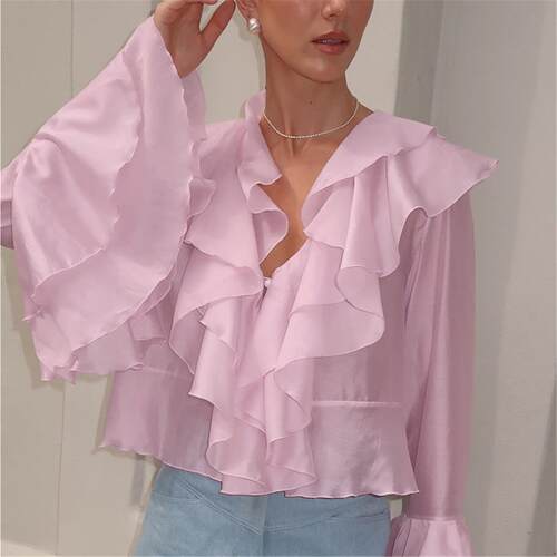 Satin sexy hollow backless lace up dress法式气质荷叶领开衫衬