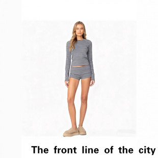 V-neck camisole women's slim fit short top长袖直筒短裤套装女