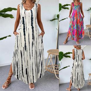 vacation casual lace Sexy shirt camisole dress夏 printed