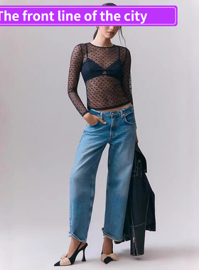 Sexy backless slit spaghetti strap top women女士圆领透视长袖