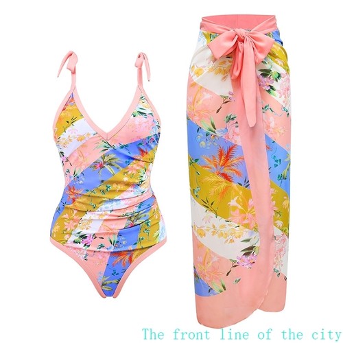 Sexy swimsuit flower bikini set for women连体泳衣女紧身显瘦