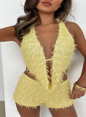 deep V backless sequined tank top sexy slim fit dress年吊带