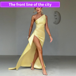Fashion Strap Split 晚礼 for Women现货斜领开叉修身 Dress Sexy