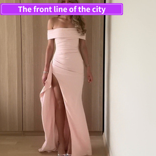 for Sexy Women现货一字肩开叉晚礼服 Dress Fashion Split Strap