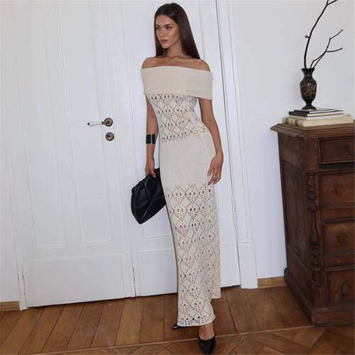 Sexy fashionable sleeveless camisole dress一字肩镂空连衣裙女